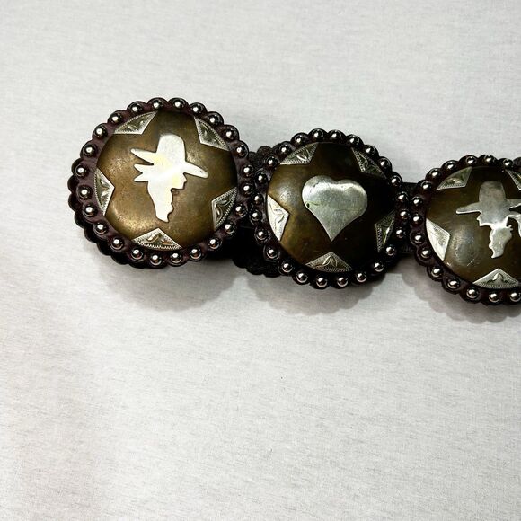 Cowboy Decor Brown Concho Belt Size 32, 9 Different Conchos Western Cowgirl - Picture 4 of 8